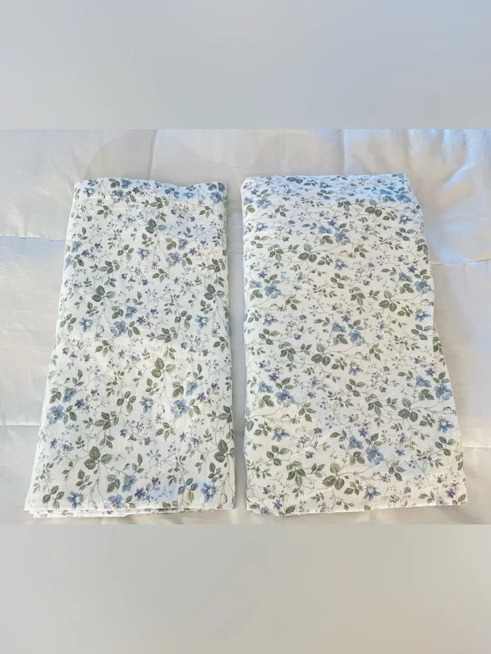 Laura Ashley Flat & Fitted Flannel Cotton Sheet Set Blue Purple Flowers Full Sz